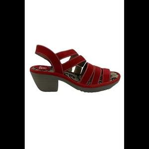 FLY London Leather Multi-Strap Heeled Sandals Lipstick Red - Medium